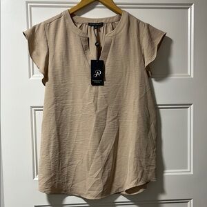 Adrianna Papell Tan Woven Blouse